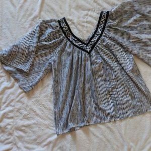 Flying Tomato | Black White Striped Flowy Blouse